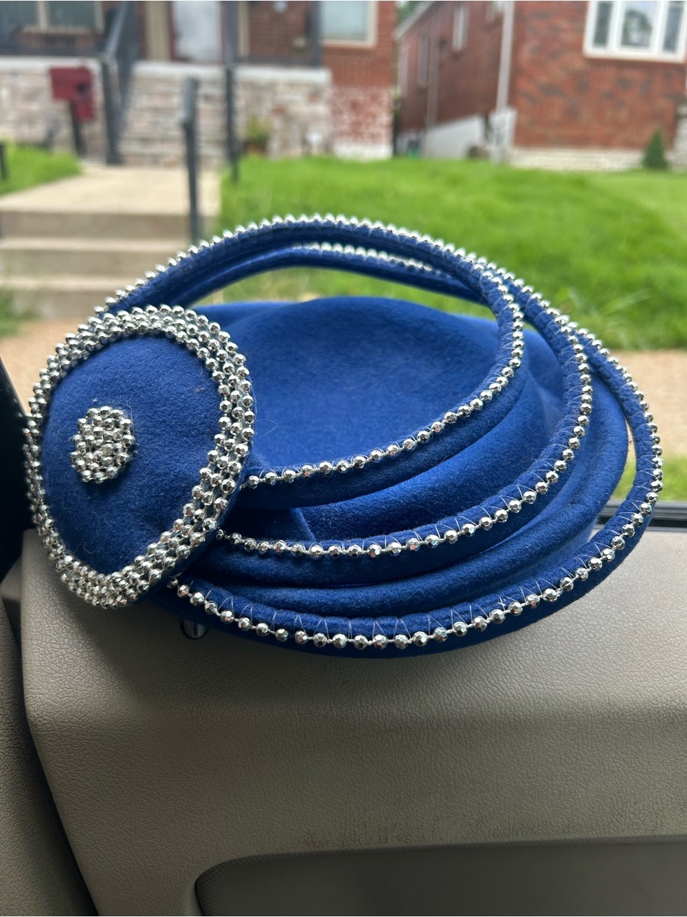Blue Beaded Pillbox Hat - Women Accessories